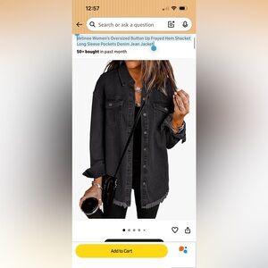 Vetinee Women's Oversized Frayed-Hem Denim Shacket - Black size xl